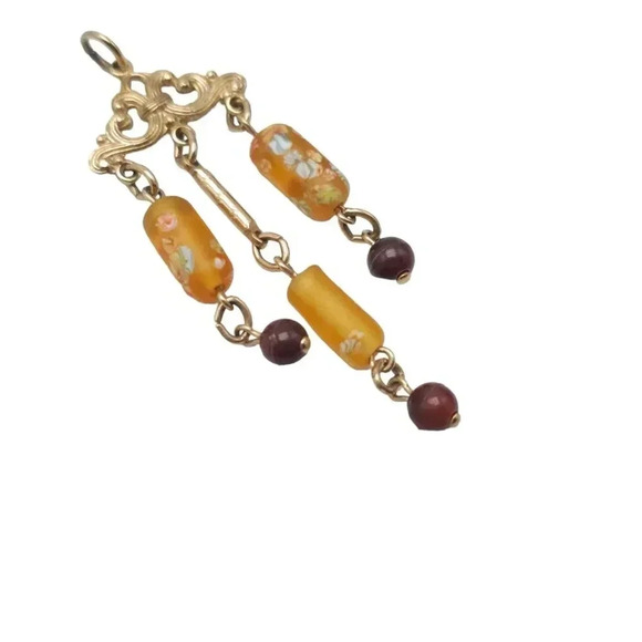 Sarah Coventry Floral Orange Art Glass Dangle Vintage Pendant Needs Chain - Picture 3 of 5